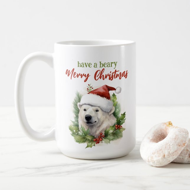 Haben Sie einen beary frohen Weihnachten Polar Bär Kaffeetasse (Mit Donut)