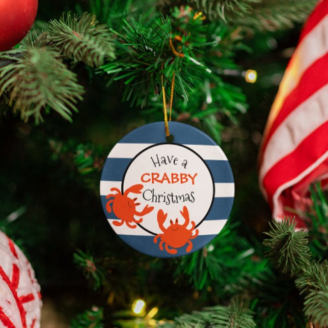 Haben Sie einen Crabby Christmas Blue Nautical Str Ornament Aus Metall (Von Creator hochgeladen)