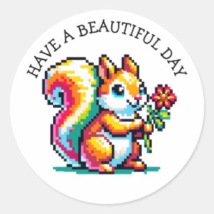 Haben Sie einen schönen Tag   Pixel Art Squirrel Runder Aufkleber