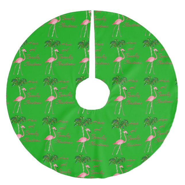 Haben Sie einen Strand Weihnachten Flamingo Polyester Weihnachtsbaumdecke (Vorderseite)