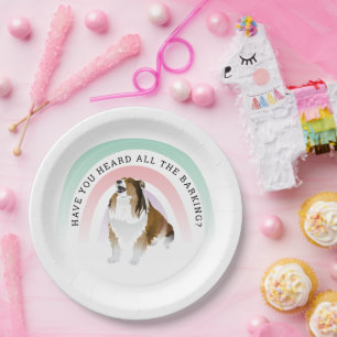 Haben Sie gehört, Regenbogen und Sheltie Hund Pappteller