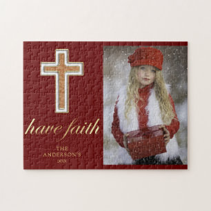Haben Sie Glauben Religiöses Kreuz Weihnachtsfot Puzzle