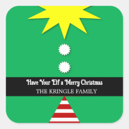 Haben Sie Ihren Elf ein fröhliches Weihnachtsgesch Quadratischer Aufkleber