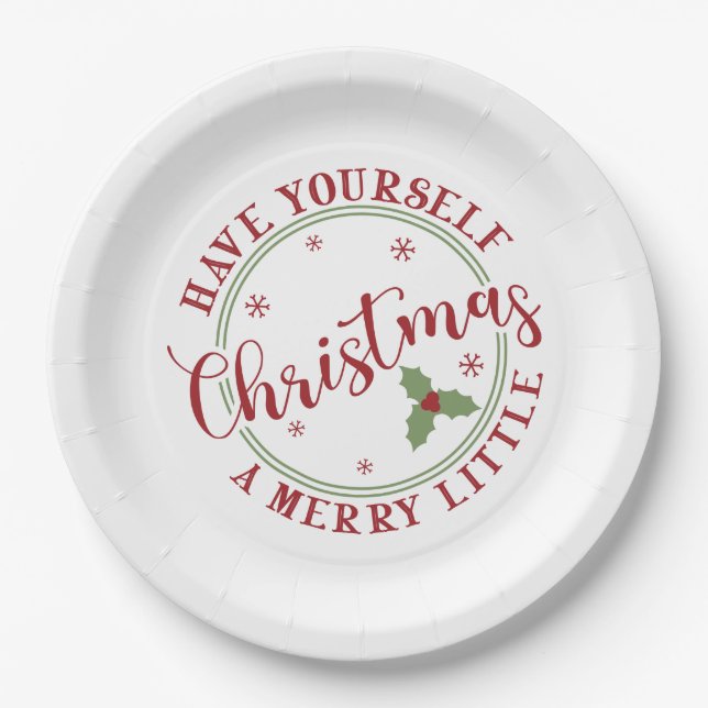 Haben Sie sich ein fröhliches kleines Weihnachtsfe Pappteller (Vorderseite)