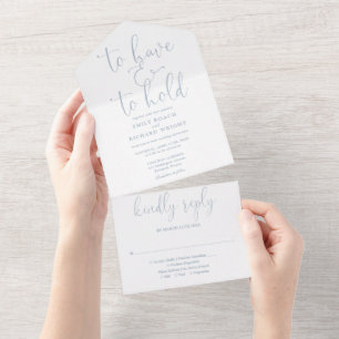 Haben und Halten Skript Staub Blau Hochzeit All In One Einladung