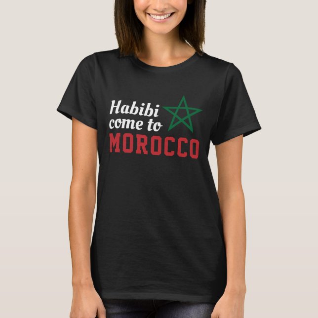Habibi kommt aus Marokko Flag Red Green Star T-Shirt (Vorderseite)