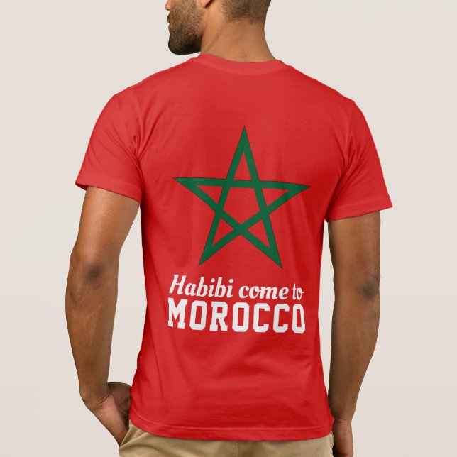 Habibi kommt aus Marokko Flag Red Green Star T-Shirt (Rückseite)