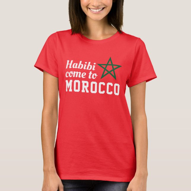 Habibi kommt aus Marokko Flag Red Green Star T-Shirt (Vorderseite)
