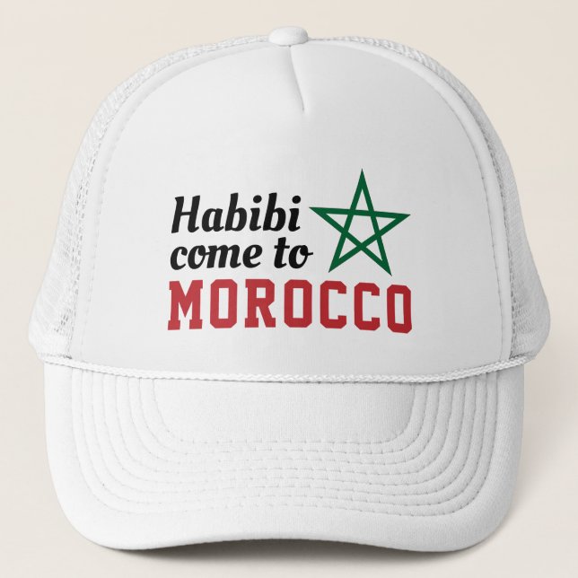 Habibi kommt aus Marokko Flag Red Green Star Truckerkappe (Vorderseite)