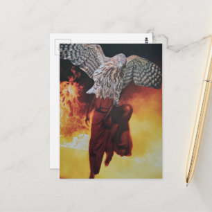 Habicht in einer roten Kleider-Fantasy-Collage Postkarte