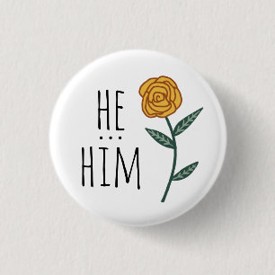 HABM Pronouns Gold Rose CUSTOM Button