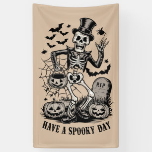 Habt einen gruseligen Tag Halloween Hexe Skelett Banner