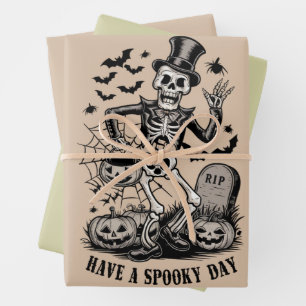 Habt einen gruseligen Tag Halloween Hexe Skelett Geschenkpapier Set