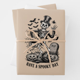 Habt einen gruseligen Tag Halloween Hexe Skelett Geschenkpapier Set