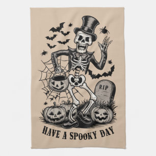 Habt einen gruseligen Tag Halloween Hexe Skelett  Geschirrtuch