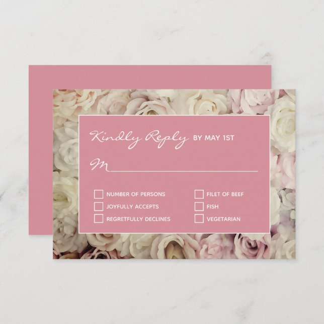 Hacienda Pink RSVP Karten Rose Hintergrund (Vorne/Hinten)