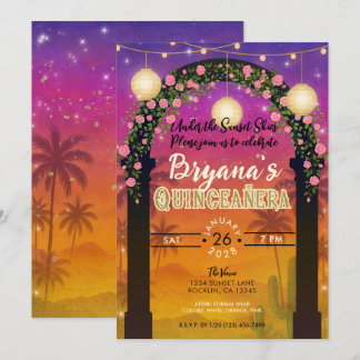 Hacienda Sunset Floral Arch 15. Quinceañera Einladung