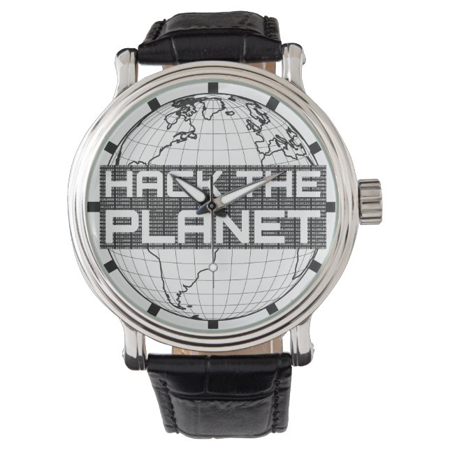 Hack the Planet Dark Globe Computer Hacker Design Armbanduhr (Vorderseite)
