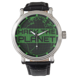 Hack the Planet Green Globe Computer Hacker Design Armbanduhr