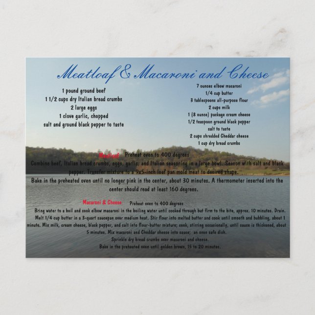 Hackbraten u. Makkaroni mit Käse Postkarte (Vorderseite)