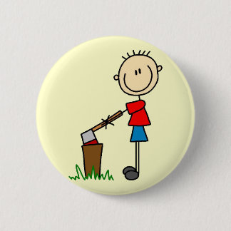 Hacken der hölzernen Strichmännchen-T-Shirts und Button