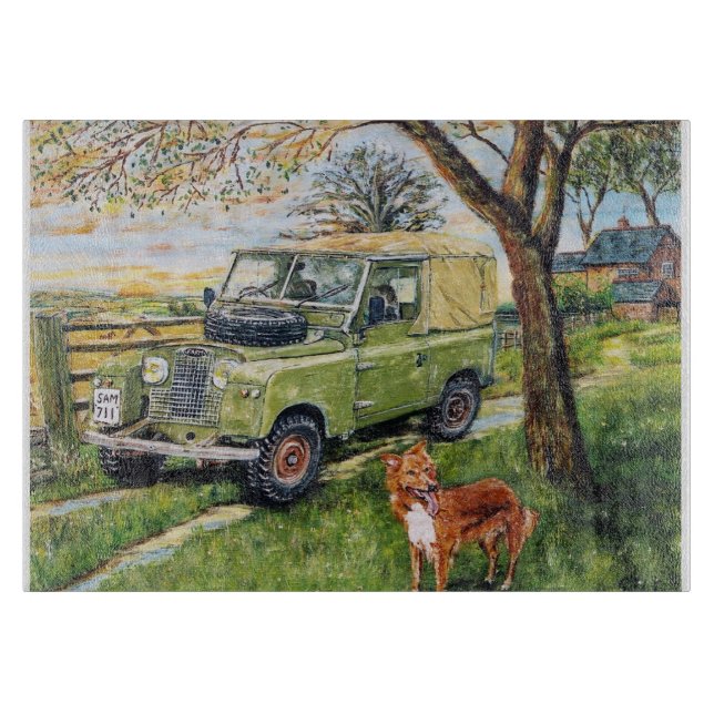 Hackendes Glasbrett mit Land Rover-Bild Schneidebrett (Vorderseite)
