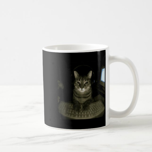 Hacker Cat Meme Funny Computer Cat Kitten Gamer Ca Kaffeetasse (Rechts)