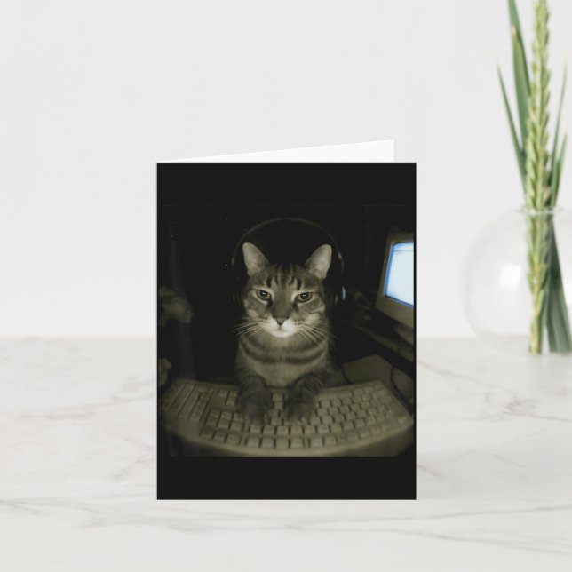 Hacker Cat Meme Funny Computer Cat Kitten Gamer Ca Karte (Vorderseite)