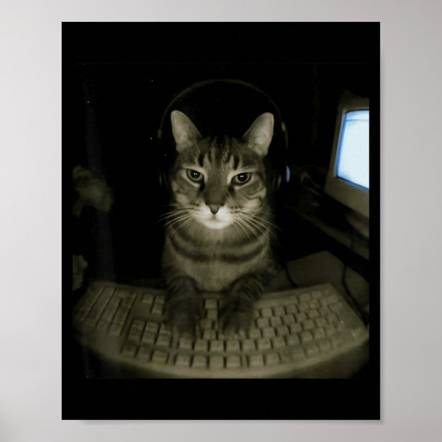 Hacker Cat Meme Funny Computer Cat Kitten Gamer Ca Poster (Vorne)
