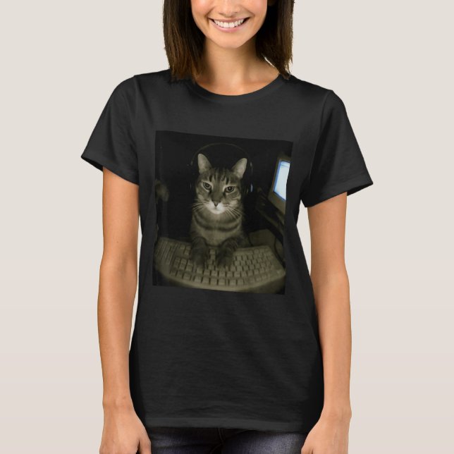 Hacker Cat Meme Funny Computer Cat Kitten Gamer Ca T-Shirt (Vorderseite)