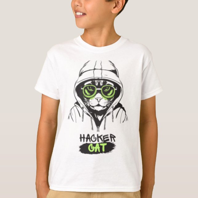 Hacker Katze Cyberpunk Tech Kitty Jungen T-Shirt (Vorderseite)