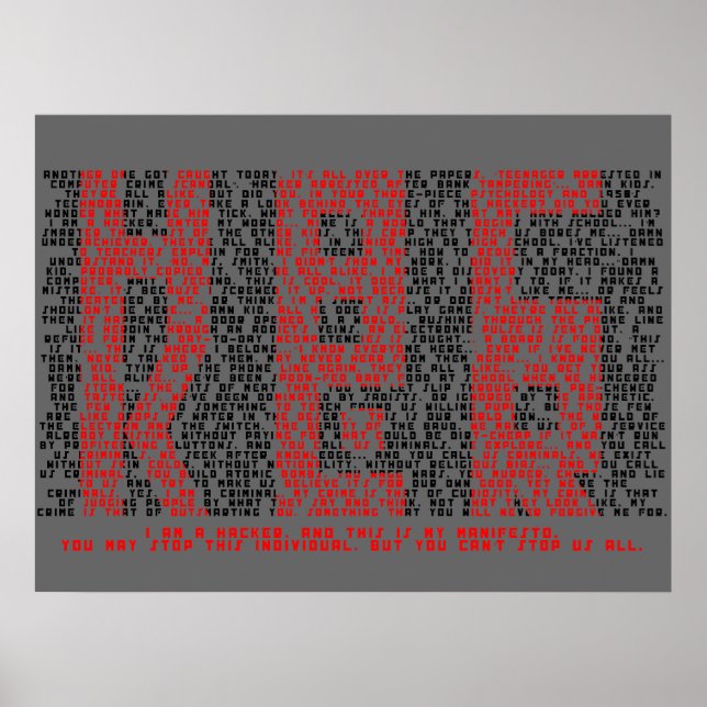 Hacker Manifesto Typografie Art Poster (Vorne)