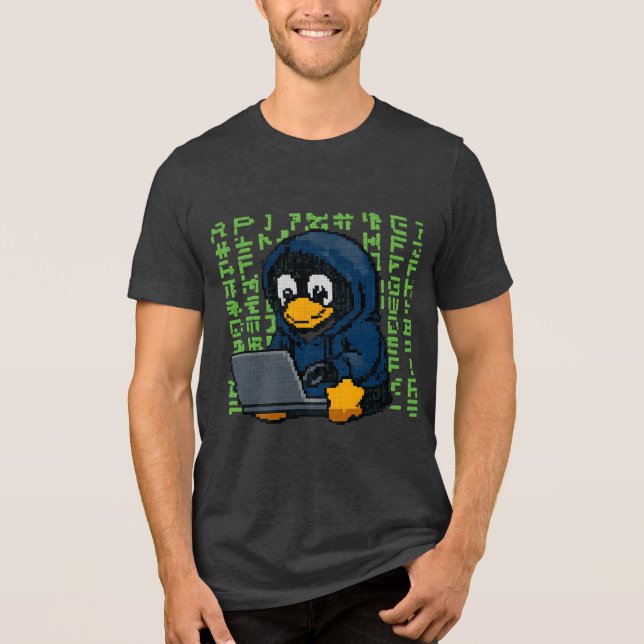Hacker Penguin IT Design – Geek Tech T-Shirt Tri-Blend Shirt (Vorderseite)