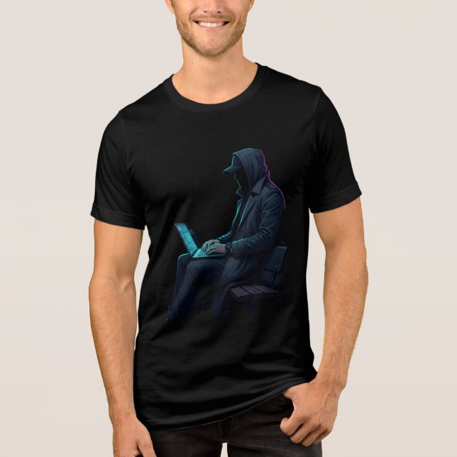 Hacker with laptop T-Shirt Tri-Blend Shirt (Vorderseite)