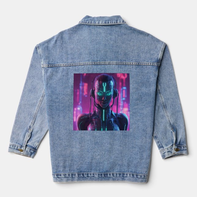 Hackerroboter Jeansjacke (Rückseite)