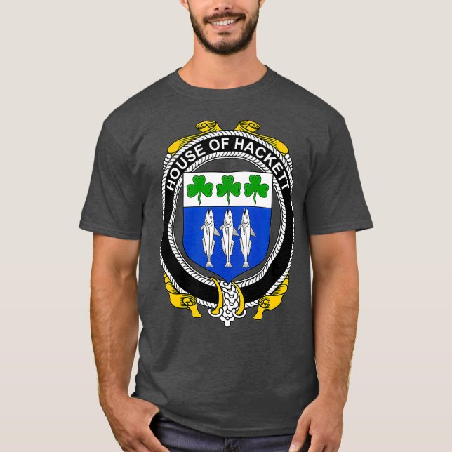 Hackett Coat of Arms Familienwappen T-Shirt (Vorderseite)
