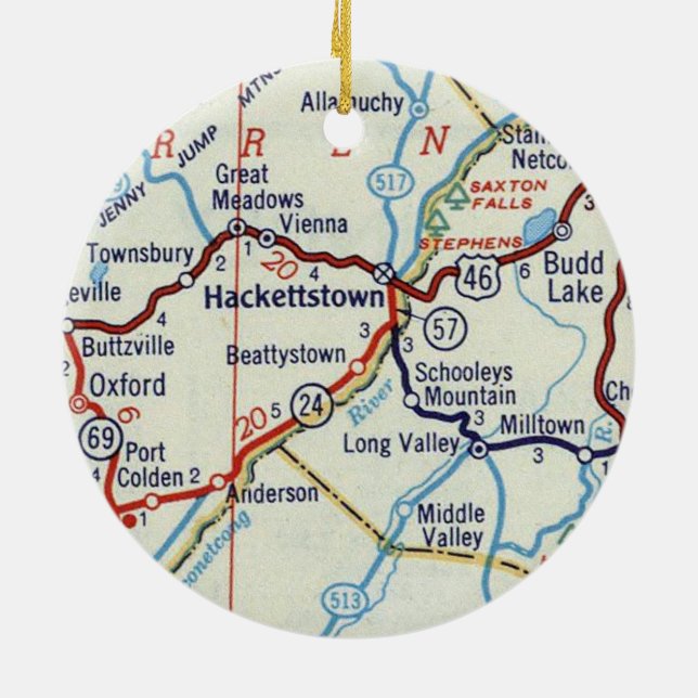 Hackettstown NJ Retro Map Keramik Ornament (Hinten)