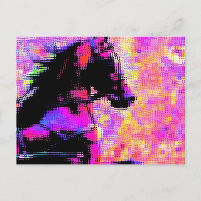 Hackney in Harness Glitch Art Postkarte (Vorderseite)