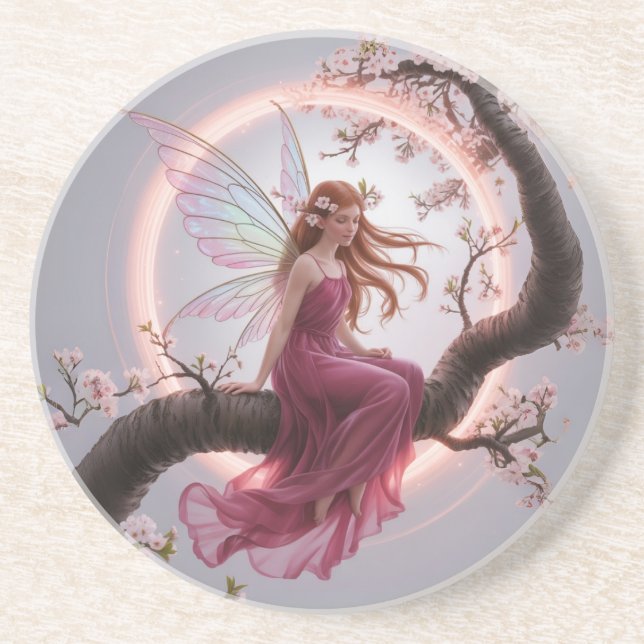 Hada mágica entre flores de cerezo – Ilustración d Getränkeuntersetzer (Vorne)