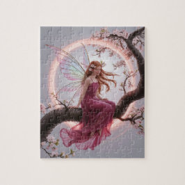 Hada mágica entre flores de cerezo – Ilustración d Puzzle