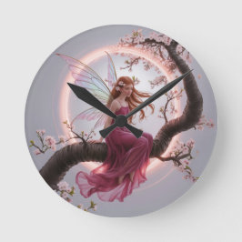 Hada mágica entre flores de cerezo – Ilustración d Runde Wanduhr