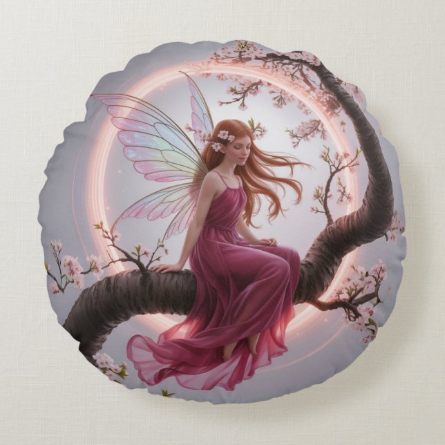 Hada mágica entre flores de cerezo – Ilustración d Rundes Kissen (Vorderseite)