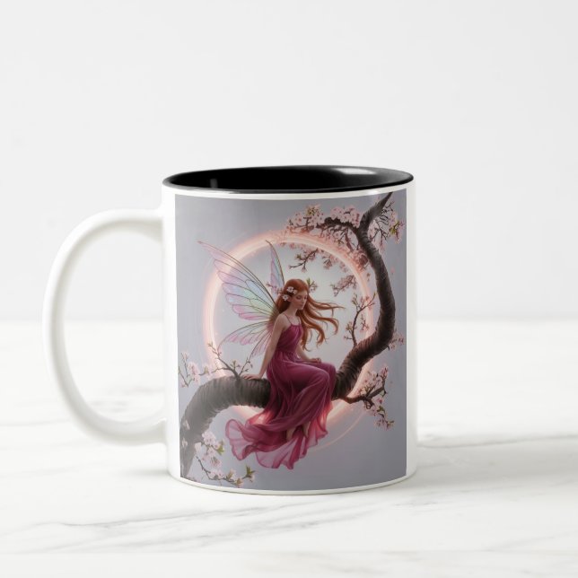 Hada mágica entre flores de cerezo – Ilustración d Zweifarbige Tasse (Links)