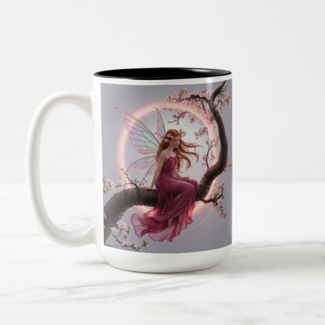 Hada mágica entre flores de cerezo – Ilustración d Zweifarbige Tasse (Links)