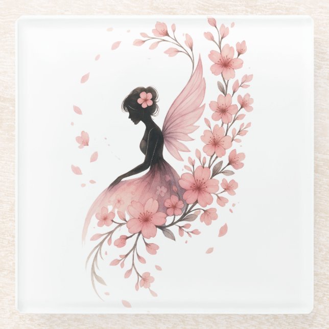 Hada Rosa con Flores de Sakura Glasuntersetzer (Vorderseite)