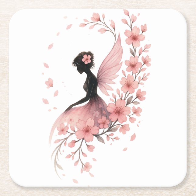 Hada Rosa con Flores de Sakura Rechteckiger Pappuntersetzer (Vorderseite)