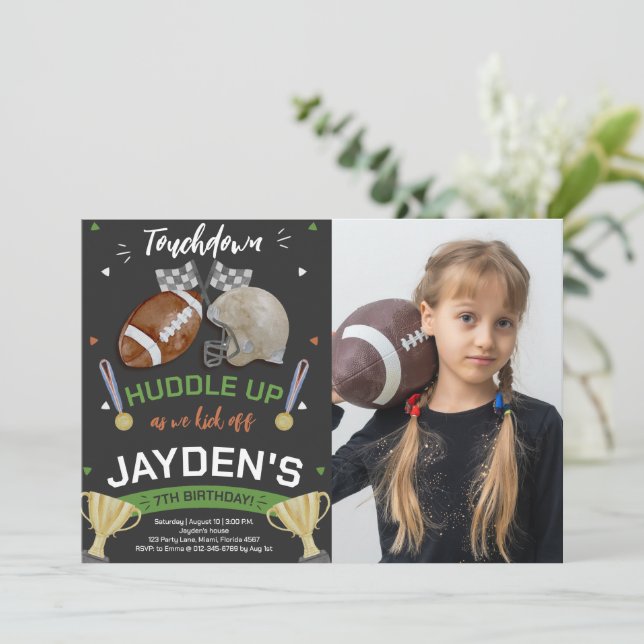 Haddel hoch, wenn wir Fußball-Foto abwerfen Einladung (Stehend Vorderseite)