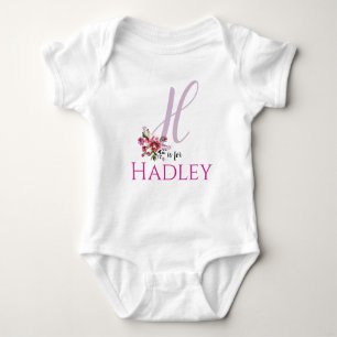 Hadley Name Reveal Floral Letter H Girl Whimsical Baby Strampler