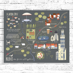 Hadlow, Kent Illustriert English Village Map Fotodruck