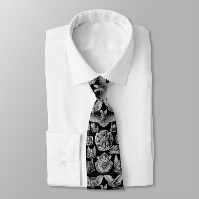 Haeckel Bats Vintag Art Print Silky Black Necktie Krawatte (Gebunden)